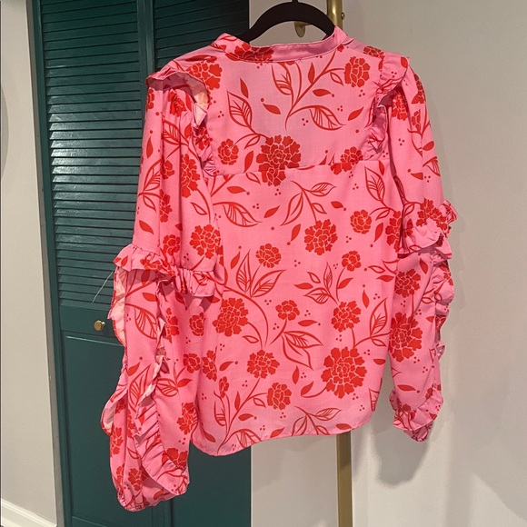THML Pink Floral Boho Blouse Ruffle Sleeve Boutique Top NWOT xs - Picture 3 of 6